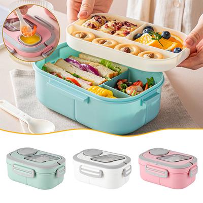 1200ML Dwuwarstwowy Lunch Box z Uchwytem Mikrofalowy Bento Box do Szkoły Biurowej Świeżej Żywności Szczelnie Zamknięte Pudełko Pojemniki Do Przechowywania