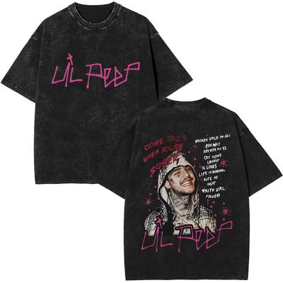 T-shirt Vintage Lavato Rapper Lil Peep Stampa Double Face Uomo Donna Moda Hip Hop Oversize Manica Corta Streetwear