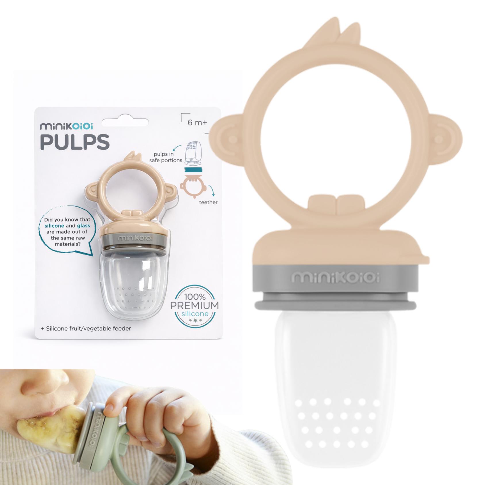 Beige Silikon Frucht- und Gemüsebeißring 6m+ MinikOiOi
