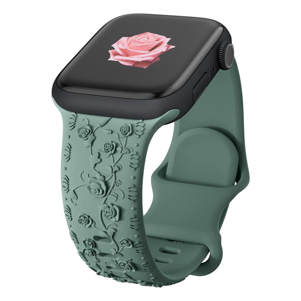 Floral Engraved Straps for Apple Watch Band 44mm 40mm 45mm 41mm 49mm 42 46mm Bracelet Correa iWatch Series 8 7 3 9 Ultra 2 SE 10