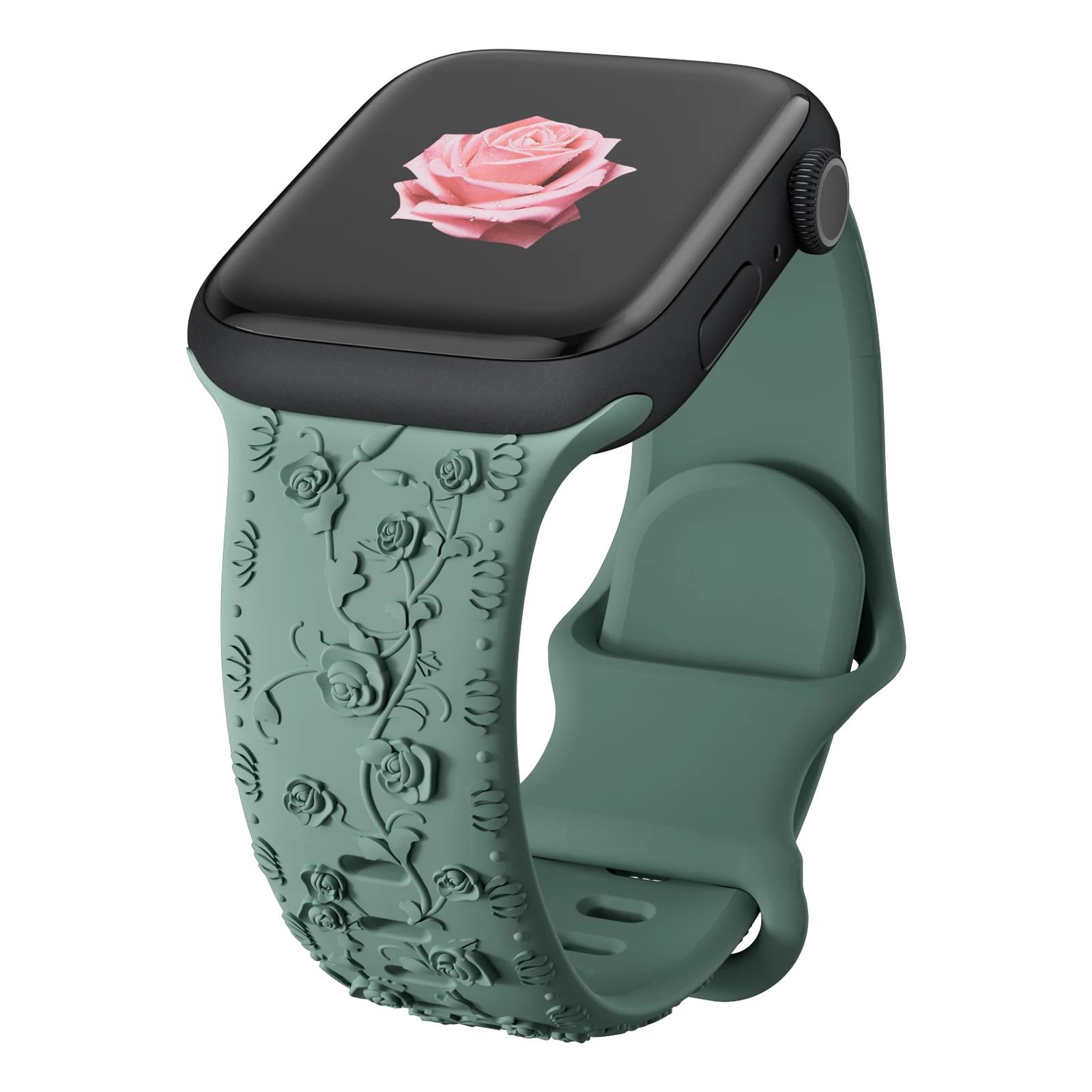 

Strap for Apple watch Band 44 42 45 40 41 46 49 mm Rose Floral Engraved bracelet correa iWatch Series 4 5 6 7 8 9 10 11 SE Ultra 38 40 41 S10-42 mm