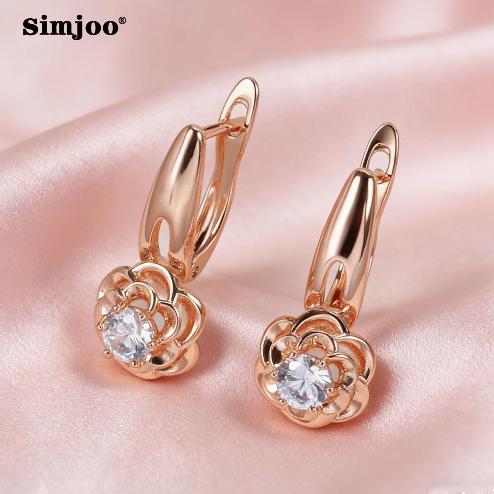 SIMJOO Rose Gold Color Fashionable Geometric Shape Noble Women's Stone Earrings Pendants
