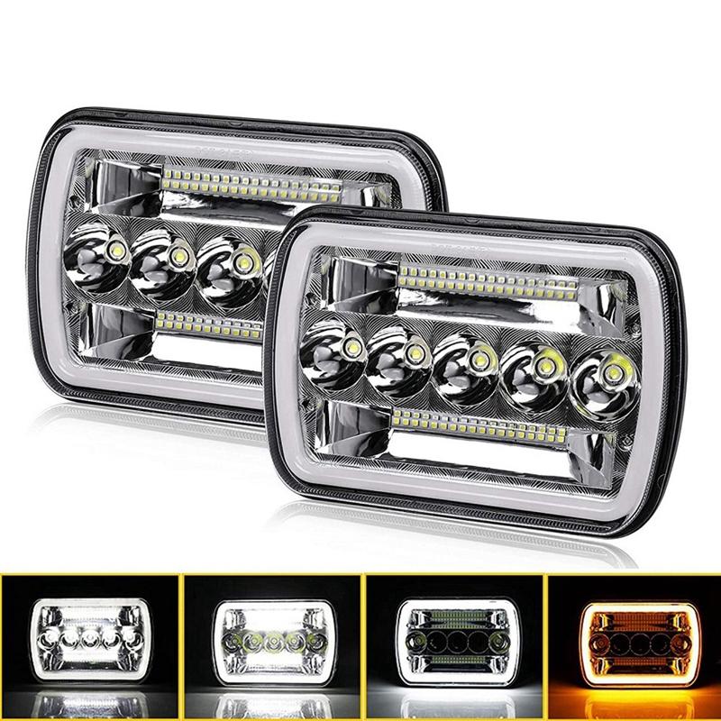 Vierkante 7-inch Koplampen 5x7 Met Opening Angel Eye Tweekleurig Groot- en Dimlicht Lamp Voor Jeep Wrangler Off-road Truck DRL Koplampen