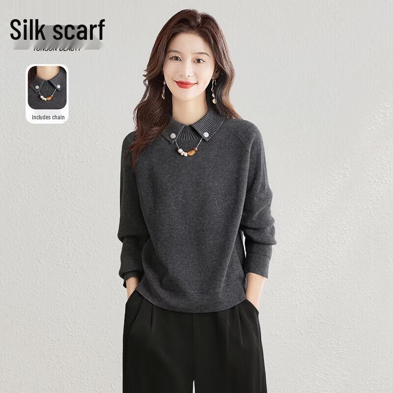 Women s Lapel Long Sleeve Knit Pullover One Size