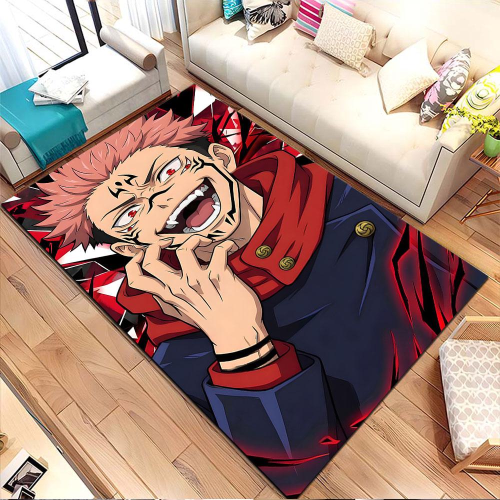 Fiery Anime Character with Red Eyes Patterned Carpet, Non Slip Mat Suitable for Living Room and Bedroom Sofas