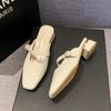 Shoes Woman's Slippers Slides Low Fashion Female Mule Cover Toe 2025 Summer Luxury Mules Hoof Heels PU Fabric Rubber Rome