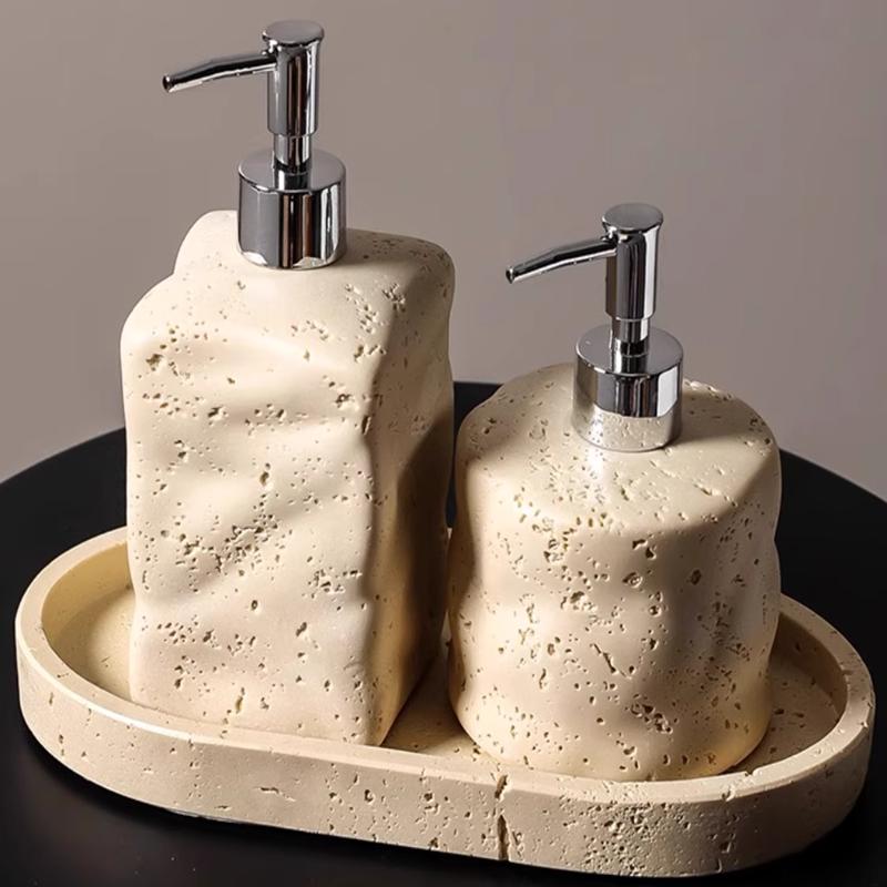 Light Yellow Imitation Cave Stone Soap Dispenser, Bathroom Supplies, Shampoo Dispenser, Soap Box, Sink, Storage Tray, Resin