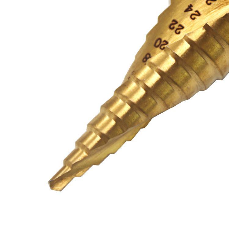 Titanium-Plated Spiral Groove Step Drill Bit Set (4-32mm, 4-20mm, 4-12mm) - Hex Shank Hole Expander