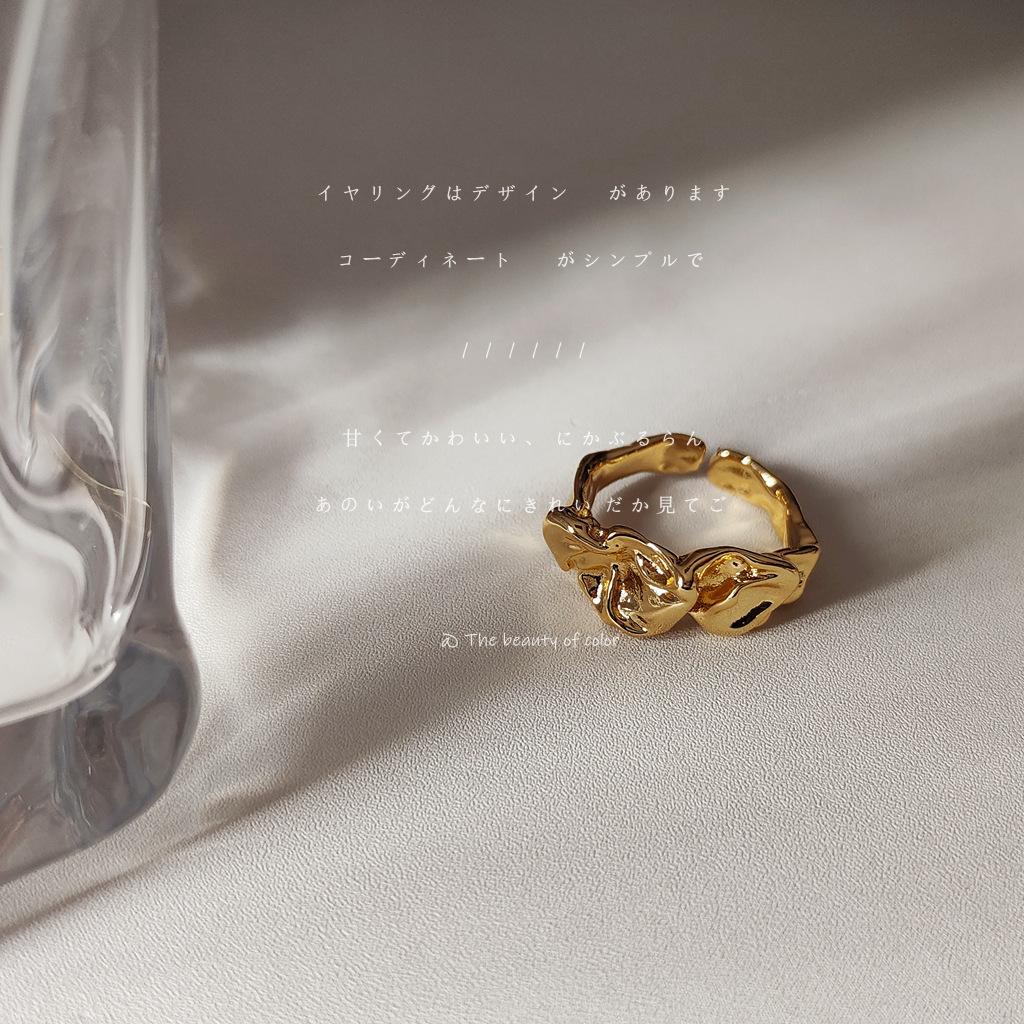 Яркие глаза, покрытое 14K металла, неправильное складчатое кольцо, корейский холодный стиль, модное открытое кольцо на указательный палец Adjustable opening