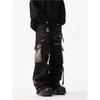 American retro corrugated multi-pocket strap jeans niche design heavy industry loose straight tooling trousers