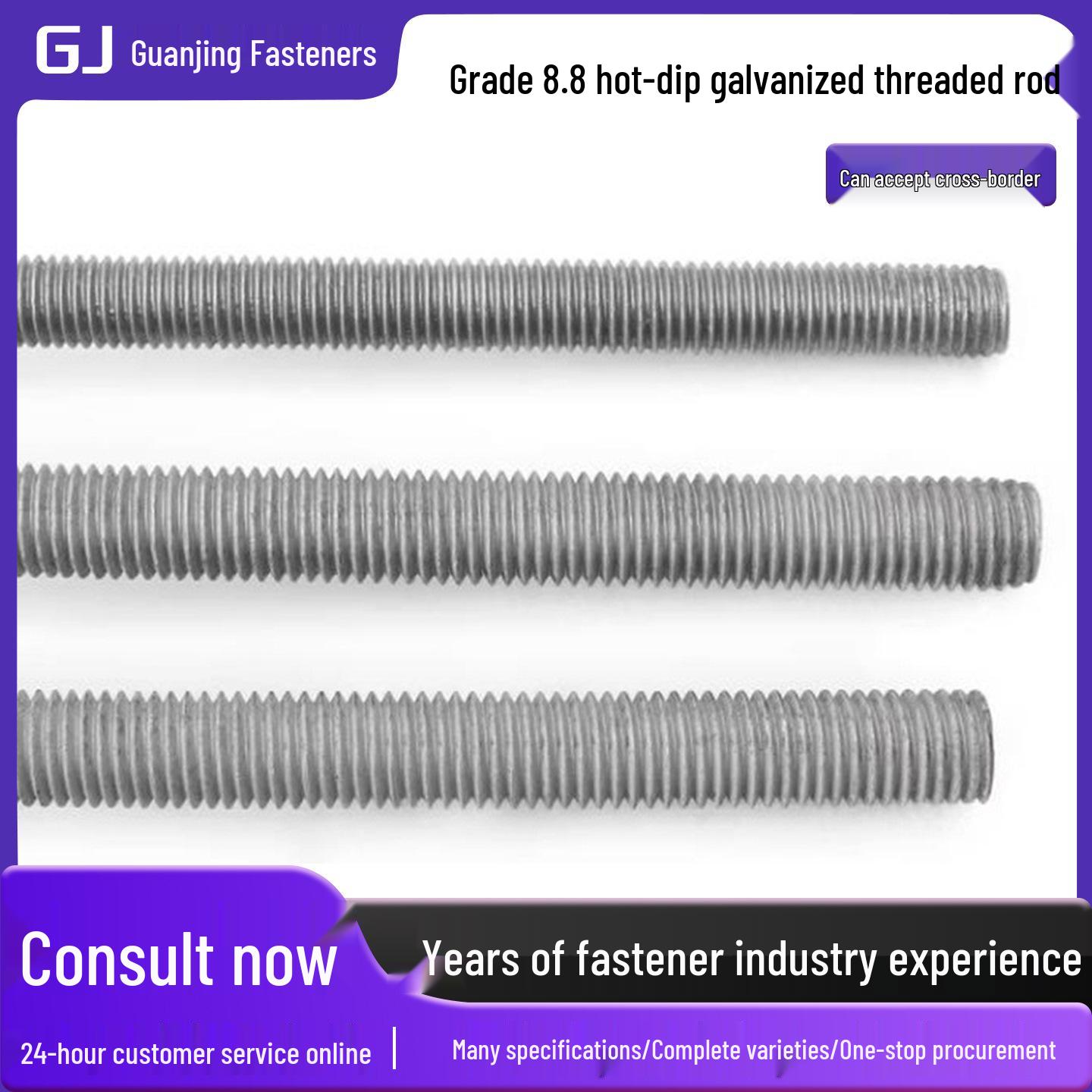 

Grade 8.8 Hot-Dip Galvanized Threaded Rod, Available in 1m or 3m, Fully Through-Threaded. 8*1