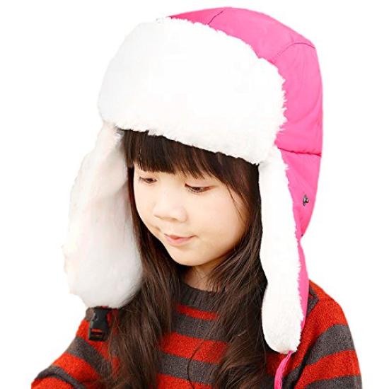 

Winter Pilot Hat with Ear Warm and Windproof for Boys and Rose for Winter Sports and Outdoor Activities Kids Flaps, Girls, Red,