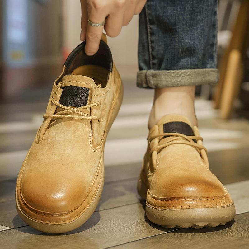 Retro Low-Top Schuhe Herrenschuhe Stil Leder Herbst Neu Lässige Lederschuhe Herren Weiches Leder Weiche Sohlen Herren Schuhe mit großem Zeh