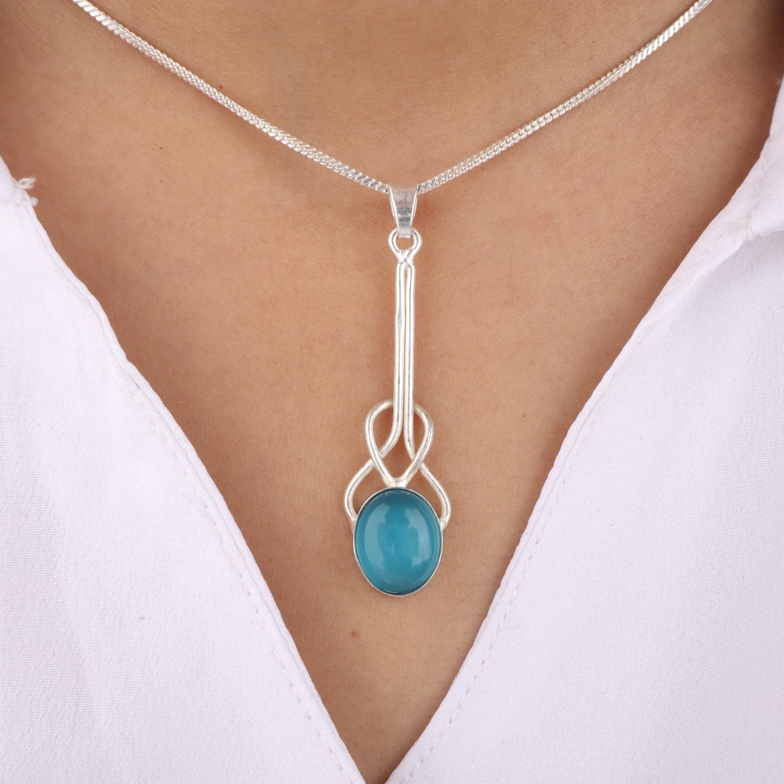 

Натуральный голубой камень «кошачий глаз» Ювелирное изделие из стерлингового серебра 925 пробы Женская подвеска 1,79 PP-60-46