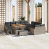 13-piece Garden Sofa Set with Grey Poly Rattan Acacia Cushions, 2-seater Garden Sofa with Storage 3364658