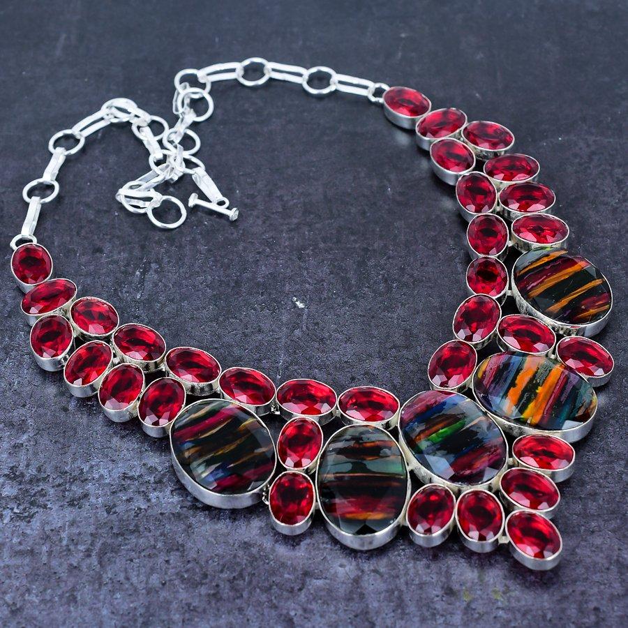 Natural Dichroic Glass, Garnet 925 Sterling Silver Jewelry Necklace 18" q2o62