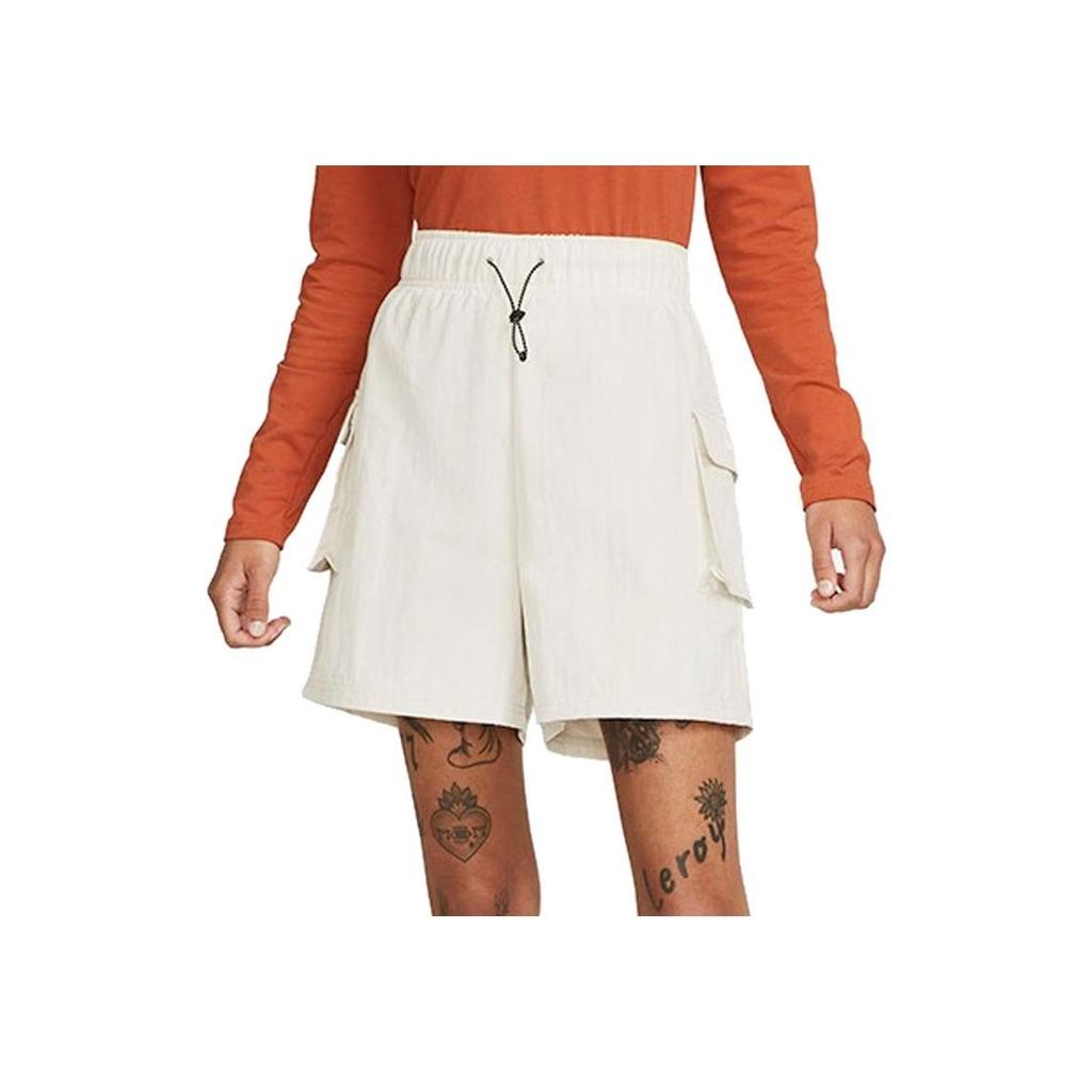 Nike High Waist Drawstring Shorts With Logo Pocket Women Bottoms Beige DM6248-104