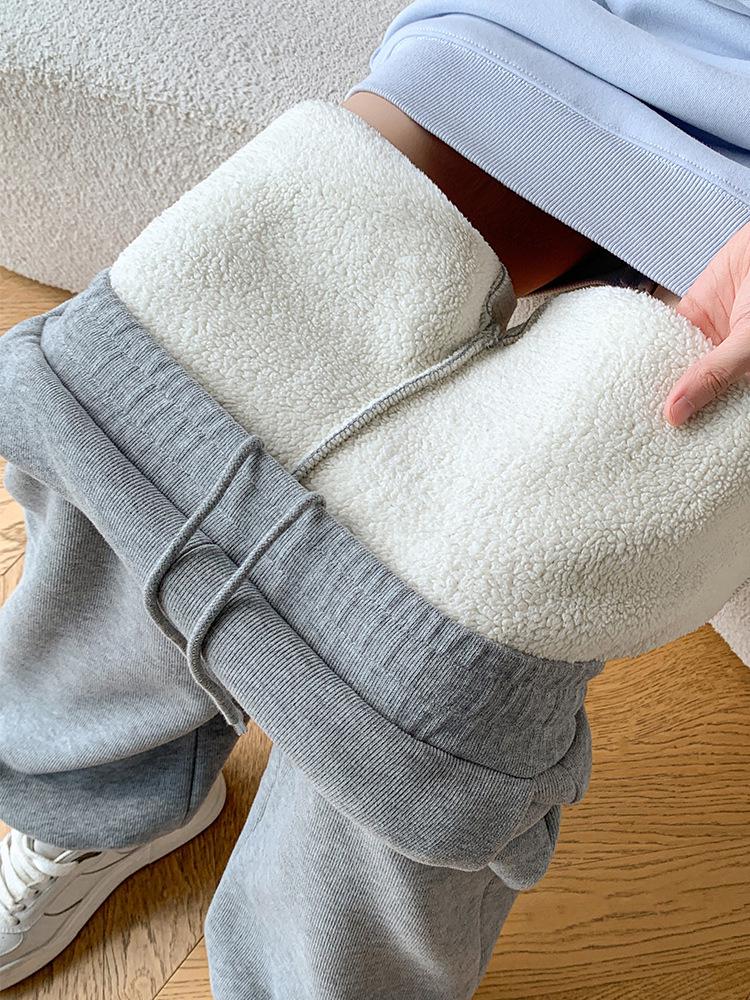 Dámské fleecem podšité tepláky z jehněčí vlny Podzim/Zima 2025: Silné bavlněné ležérní rovné kalhoty
