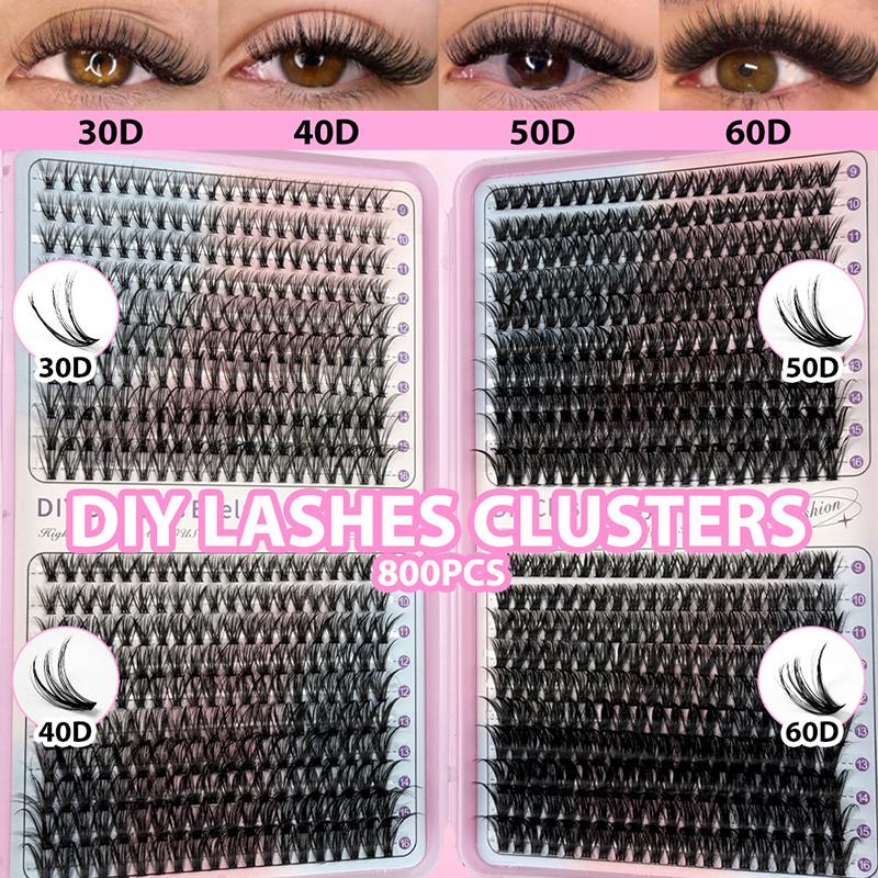 Lashes Cluster Diy Lash Extension Mixed Tray Clusters Eyelashes Fluffy Individual Lashes With Lash Bond And Seal And Tweezers