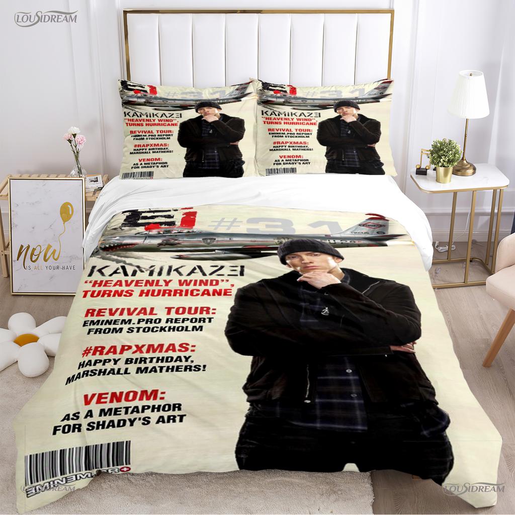 Eminem Cantante Hip-Hop Copripiumino Stagione Unica Matrimoniale Copripiumini e Federe per Adolescenti Singolo/Matrimoniale/Queen/King