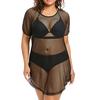 Women Mesh Sheer Bikini Cover Up Sexy See Through Swimwear Long Sleeve One Piece Beach Dress