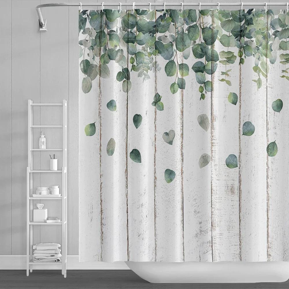 Watercolor Green Leaf Shower Curtain for Bathroom Vines Plant Nordic Minimalist Polyester Botanic Curtain for Home Hotel 180x240