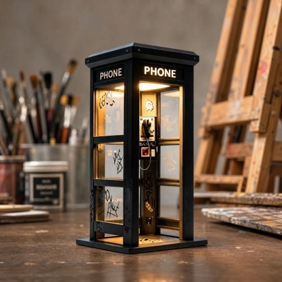 Vintage Telefonzelle Nachtlicht, Retro Rote Straßenlaterne mit Warmem LED, Miniatur Schreibtischlampe für Schlafzimmer Büro
