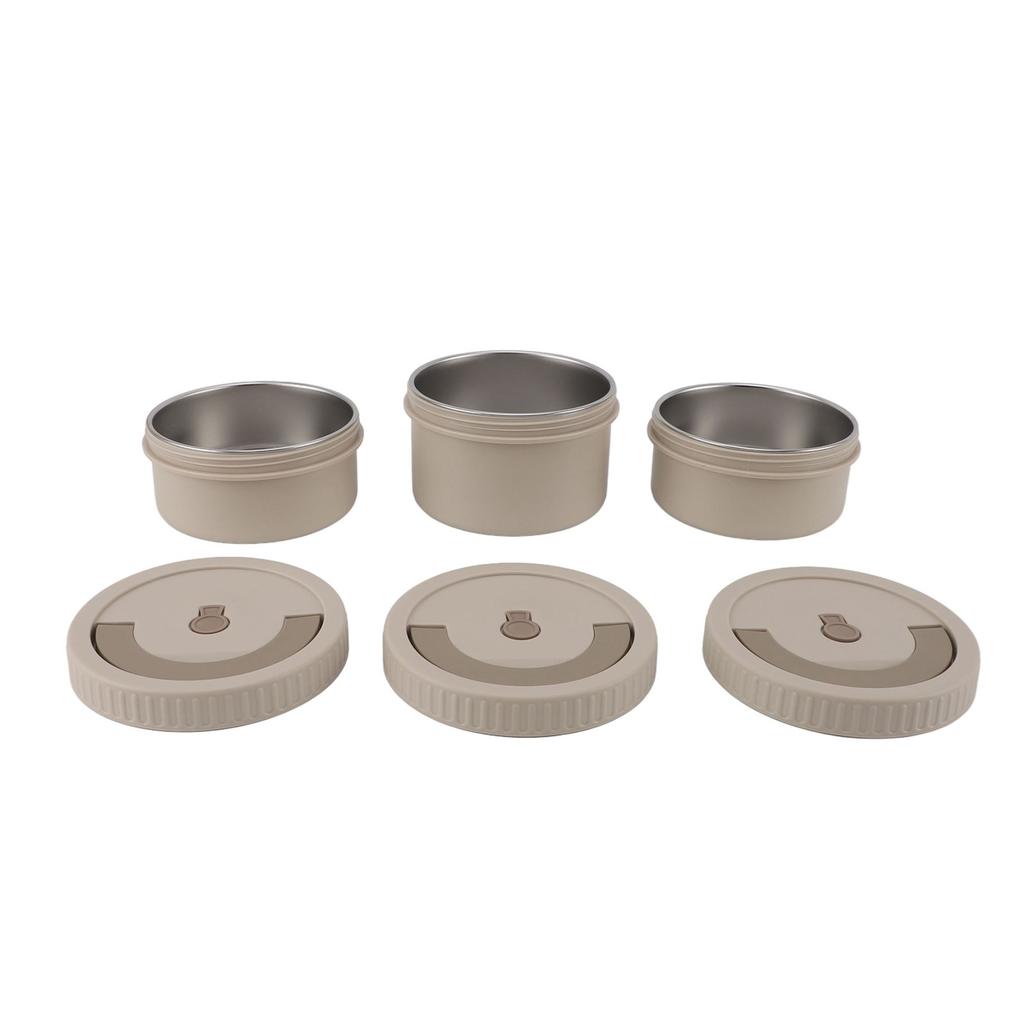 Insulated Food Container Beige 316 Stainless Steel Round Sealed Leak Proof with Bag Insulated Bento