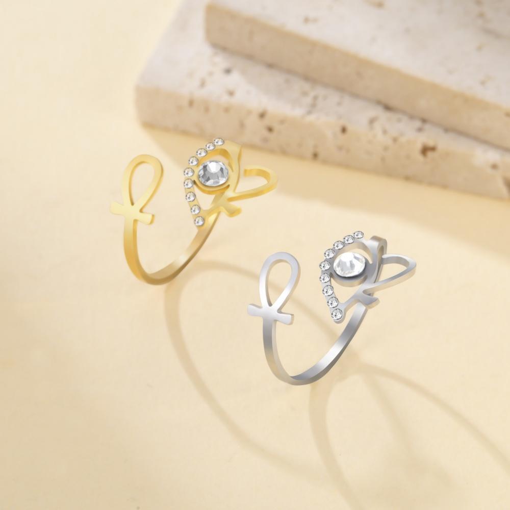 Xiaomi Skyrim Egypt Ankh Cross Eye of Horus Ring Stainless Steel Gold Color Adjustable Open Finger Rings With Clear Zircon Jewelry Gift