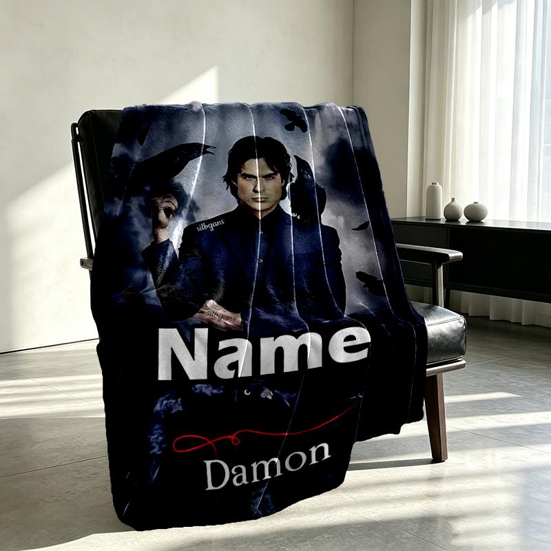 Custom Name Personalized Damon Salvatore Print Blanket, Home Decor, Bedroom, Sofa, Camping, Couch, Gifts for Birthday Christmas