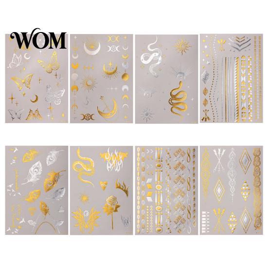 Decorative Body Art Decals Golden Silver-color Metallic Tattoo Sticker for Women Girls, Temporary Hypoallergenic Stickers Face Arm Decoration,