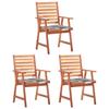 vidaXL Garden Dining Chairs 3 Pcs. with Cushion Solid Wood Acacia