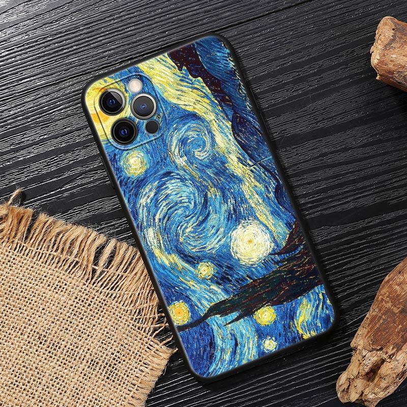 Van Gogh Starry Night Cat Oil Painting Funda For Iphone 15 Pro 14 11 12 13 Pro Max Mini XS X 7 8 14 Plus SE2020 Cases Soft Cover