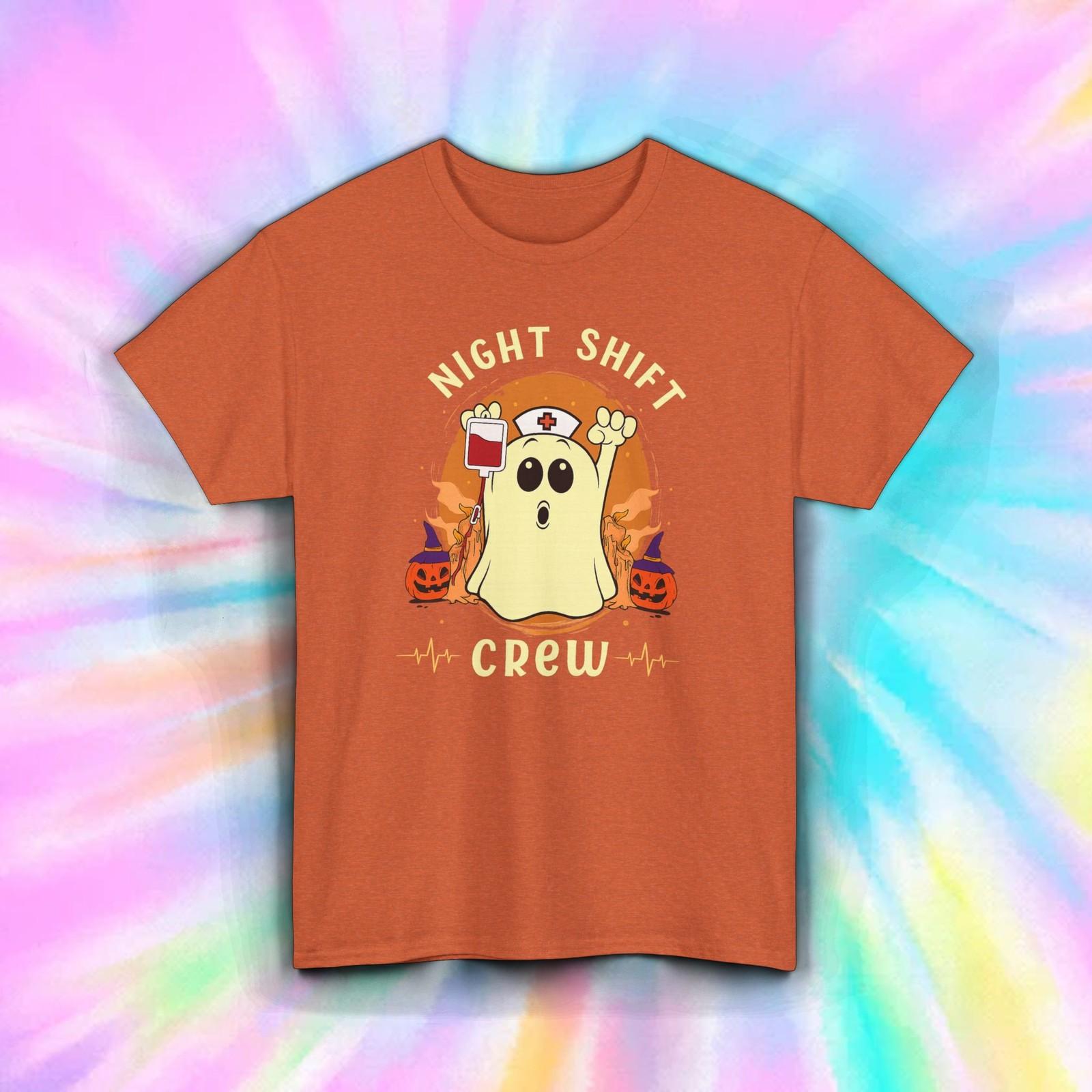 Night Shift Crew T-Shirt | Funny Nurse Ghost Halloween Medical Work Graphic Tee XXXXL