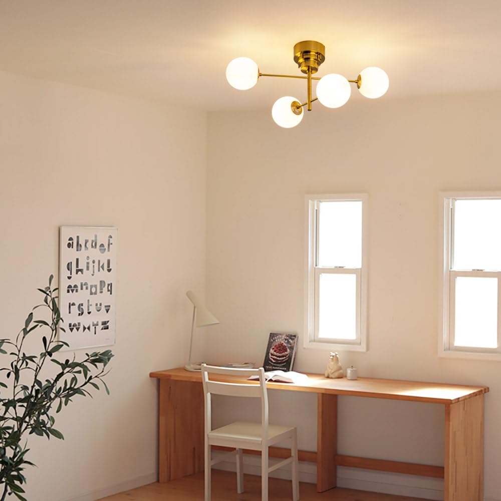 Chende Ceiling Light, Brass and Glass, 4-Light, LED Compatible, Pendant Light, Stylish, Scandinavian, Retro, Antique Style, for Living Room, Dining