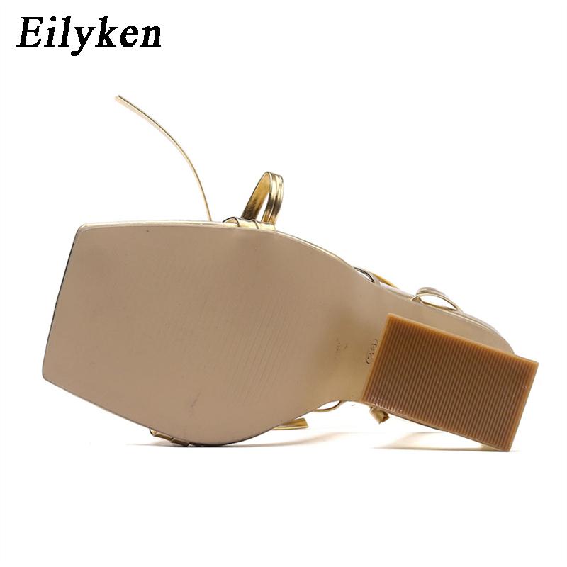 Fashion Eilyken Size 35-42 Golden Party Square Toe Woman Sandals 2025 Fashion Ankle Lace-up Fretwork High Heels Female Shoes