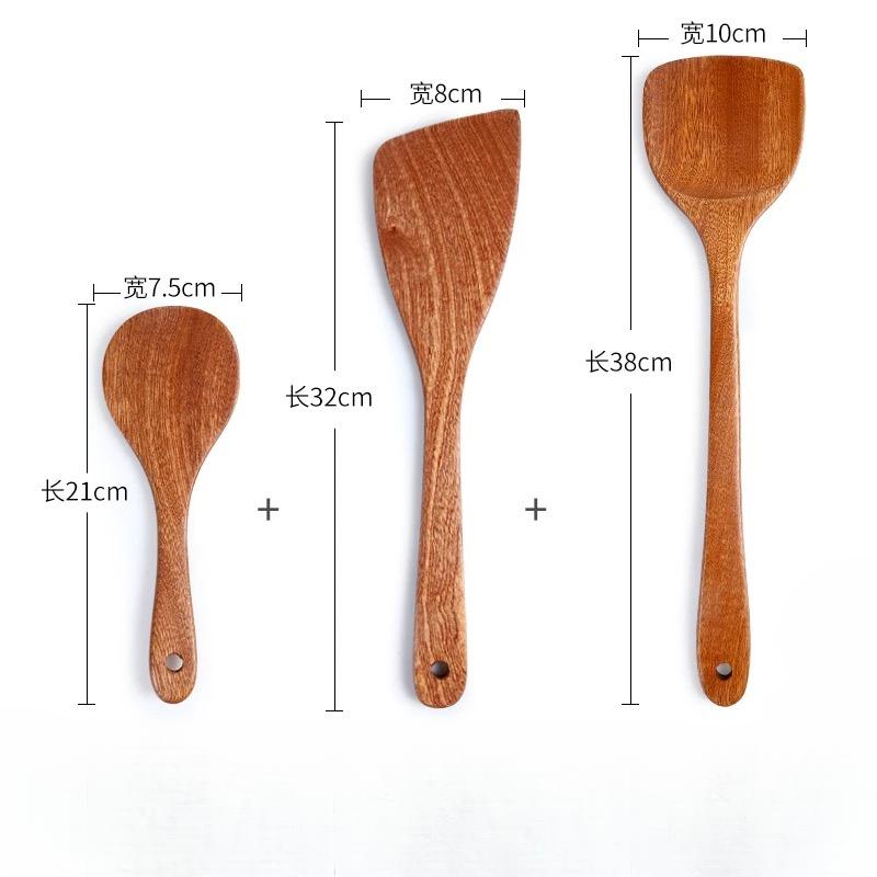 Wooden Spatula Wooden Spoon Frying Spatula Solid Wood High Temperature Resistant Soup Spoon No Paint No Wax Natural Material