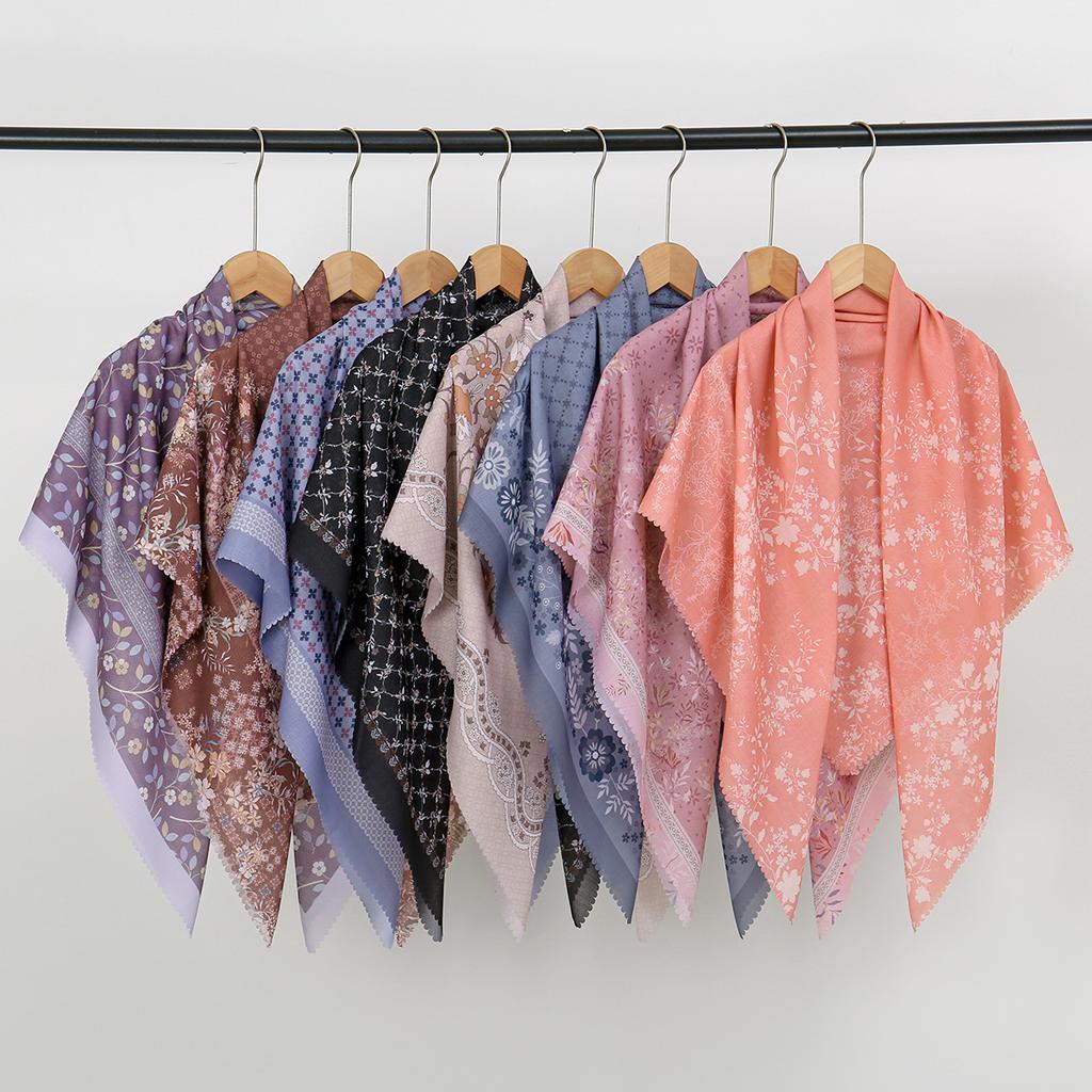 110*110 Cm Floral Print Voile Scarf Shawl Women Muslim Hijabs Neckerchief Scarves Headwrap Malaysia Bandanas Hairband Headbands