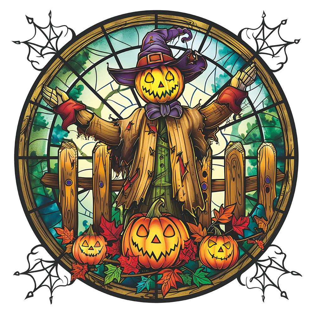 Halloween Round Pumpkin Scarecrow Glass Window Decoration Window Stickers