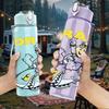 1PC Drain Yellow Cartoon 750ml sports water bottle leakproof straw lid outdoor office home