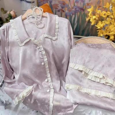 Hochwertiges Damen Sommer Spitzen Pyjama Set - Langärmeliges Zweiteiler für Komfort zu Hause