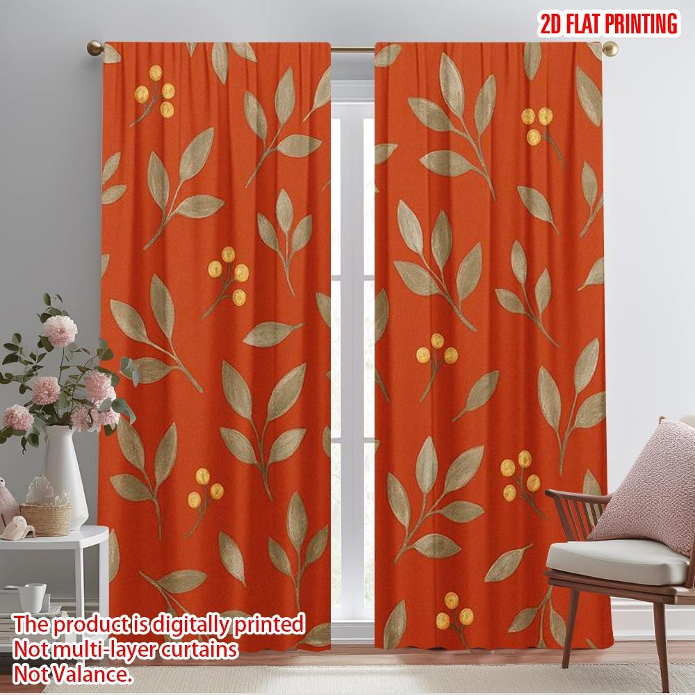 

2pcs,2D plane printing Curtain Fabric Rustic Leaves Versatile 100% Polyester (without rod) Holiday Use for Bedroom Living Room 52.50×116.00 CM 2pcs