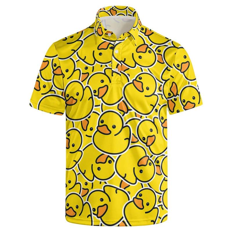Cool Duck Graphic Short Sleeve Polo Shirt, Trendy Casual Summer Top