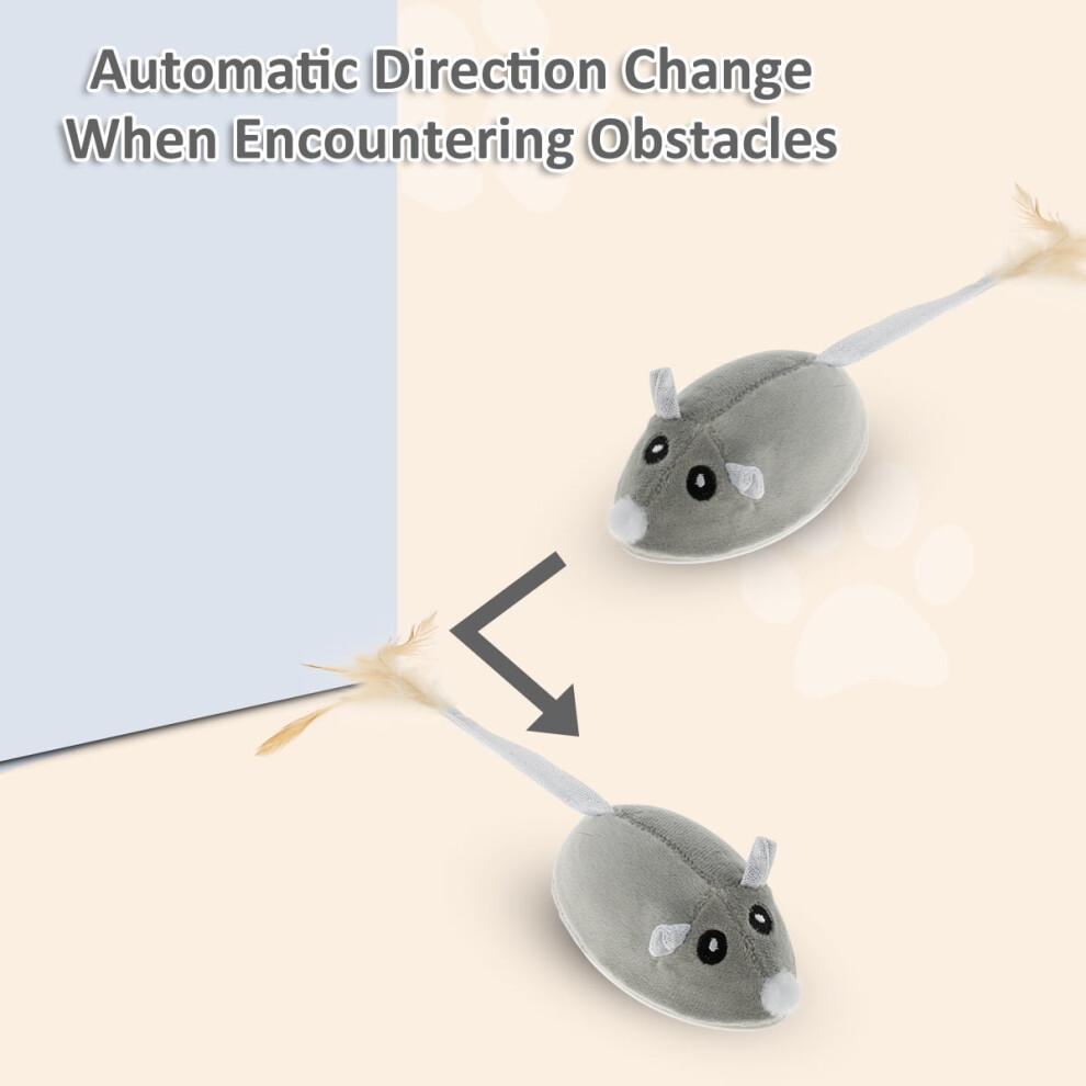 Qenwkxz Cat Interactive Mouse Toy, Compatible with USB Rechargeable, Automatic Random Moving Teaser with Feather Tail for Kitten Pets