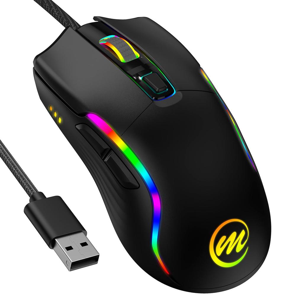 Memzuoix RGB Wired Gaming Mouse, 12800DPI Lightweight Design, 7 Programmable Buttons, 12 RGB Lighting Modes, Fast-Responsive Optical Sensor,