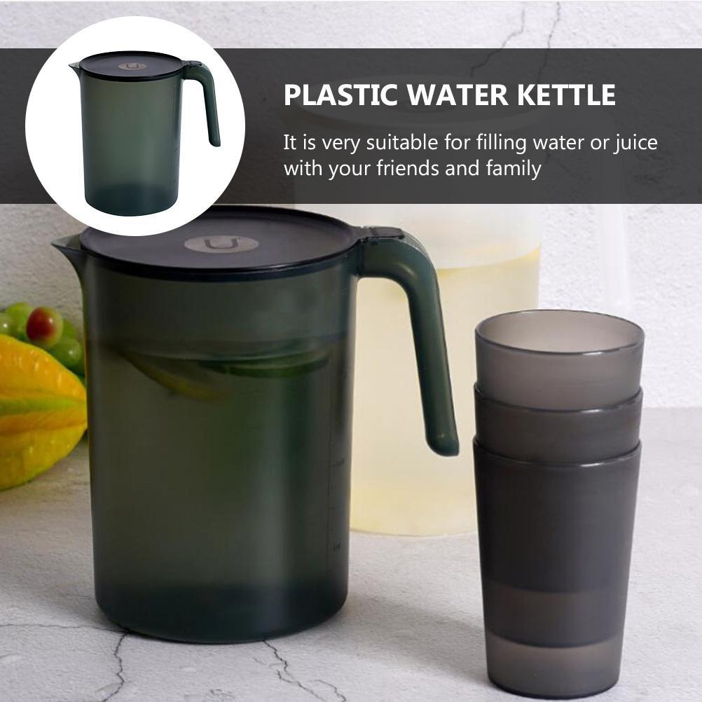 1 Set Plastic Large Capacity Cold Water Kettle Set Transparent Pitcher Splash-Proof Cover Handle Design Cups Included Kitchen