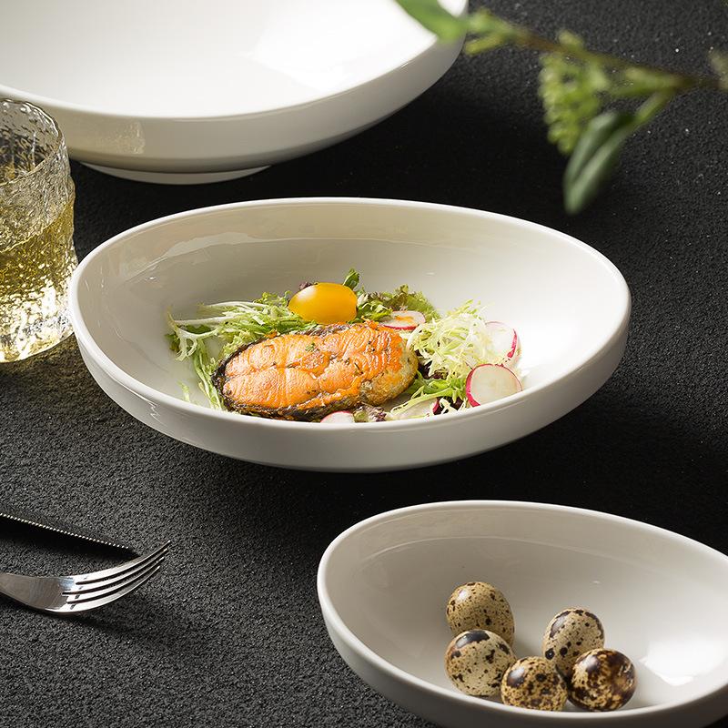 Plate Oval Vegetable Plate Yuanbao Deep Plate High Value Boat Soup Plate Restaurant Specialty Plate Hotel Ceramic Tableware