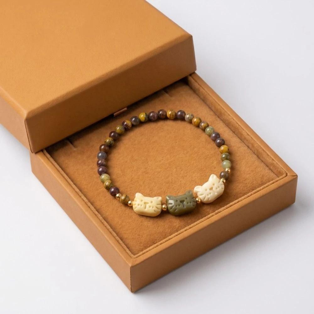 Ornaments New Chinese Style Cat Bracelet Resin Cute Zen Beaded Bracelet Best Friend Women Jewelry Daily