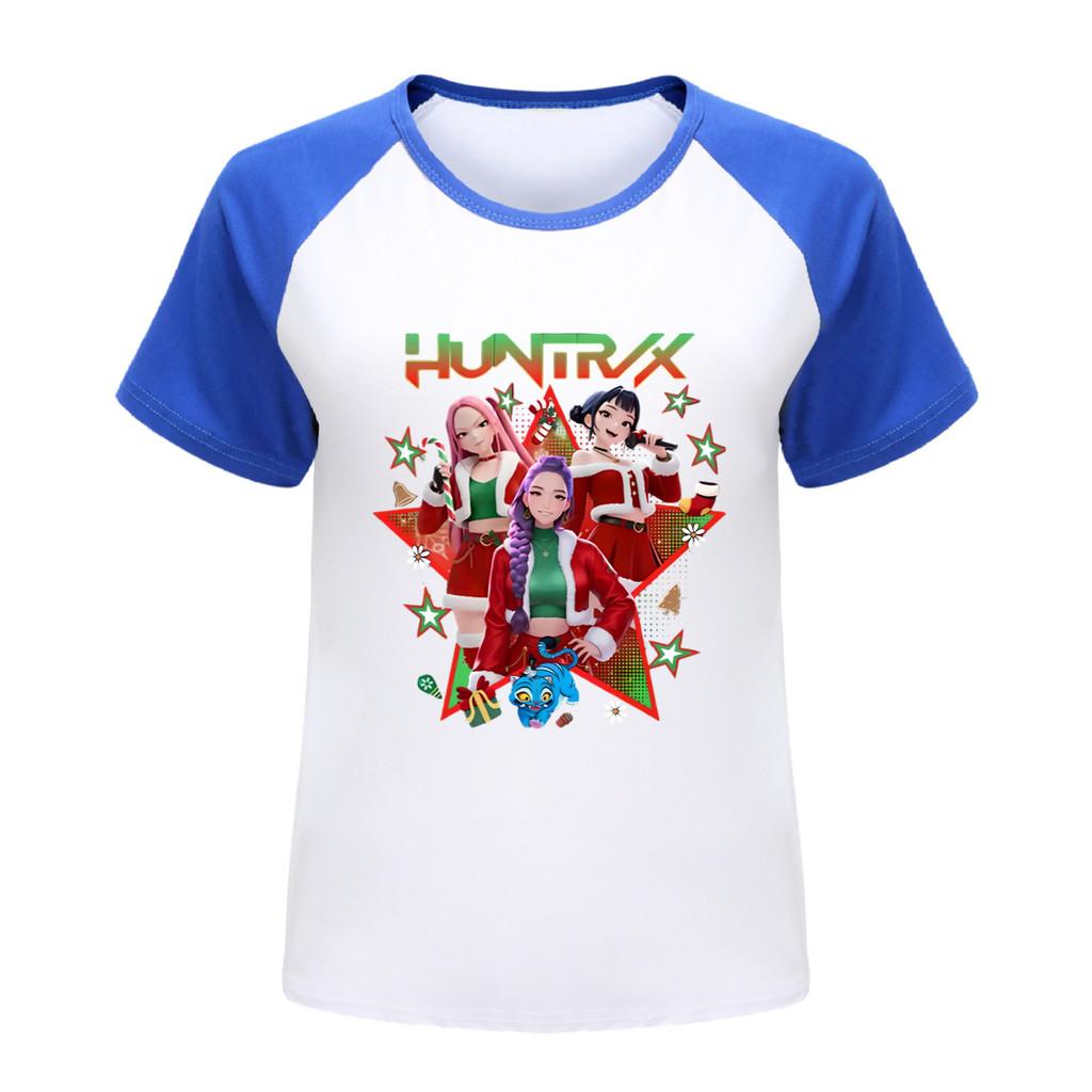 5182 Kids Girls Christmas New Year Rumi Zoey Mira Print Raglan Short Sleeves T-Shirt