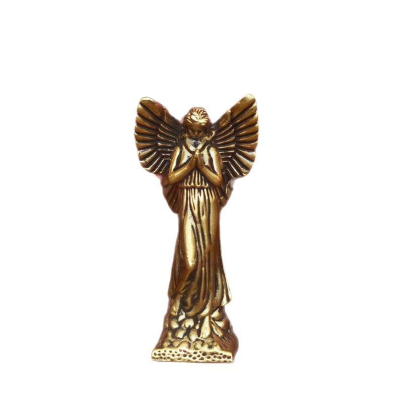 Vintage Brass Praying Angel Statue With Exquisite Carved Details For Home Desk Decor Spiritual Gift